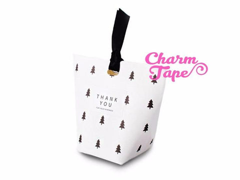 Festive Trees Simple Gift Box with Black Ribbon Packaging Party Favors 5/20 counts PB013