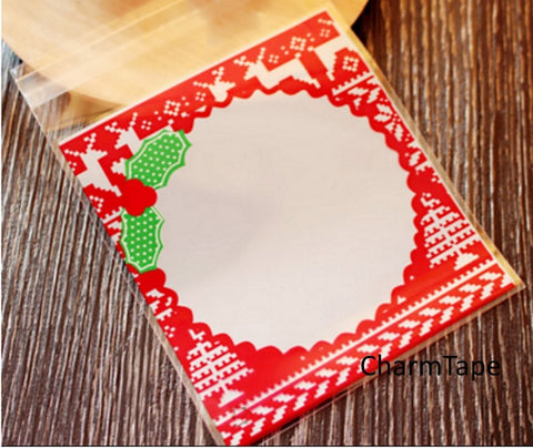 Festive Deer Gift Bags Cello Bags Self-adhesive Cookie bags - Favors Bags - Party bags Set of 20/50/100 bags CB4