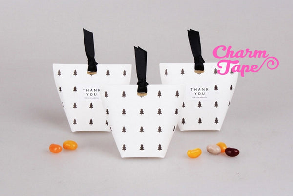 Festive Trees Simple Gift Box with Black Ribbon Packaging Party Favors 5/20 counts PB013