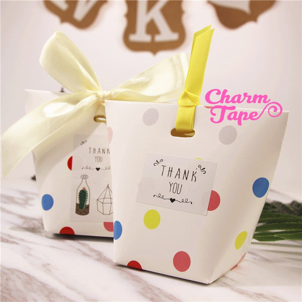 Polka Dots Gift Box with Cream Ribbon Packaging Party Favors 5/20 counts PB012