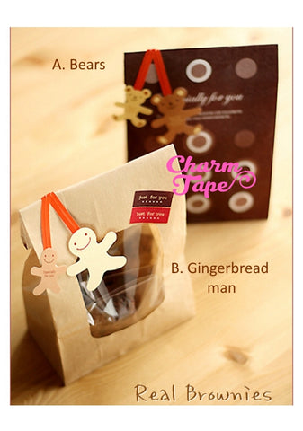 Bear or Gingerbread Man Twist Ties / Birthday Party Favor Bags / Candy Cello Bags / Gift Wrap /(20 / 50 pieces)