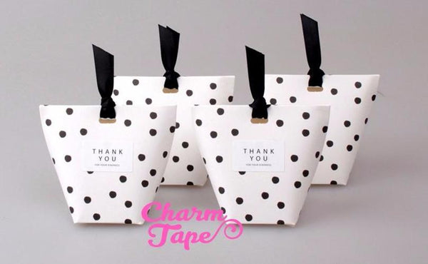 Festive Black Dots Simple Gift Box with Black Ribbon Packaging Party Favors 5/20 counts PB014