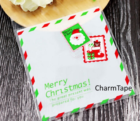 Festive Santa Gift Bags Cello Bags Self-adhesive Cookie bags - Favors Bags - Party bags Set of 20 bags CB5 - CharmTape