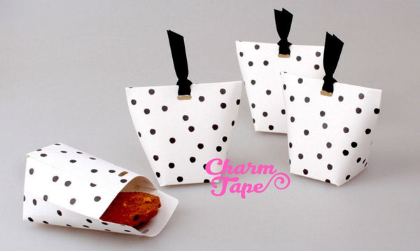Festive Black Dots Simple Gift Box with Black Ribbon Packaging Party Favors 5/20 counts PB014