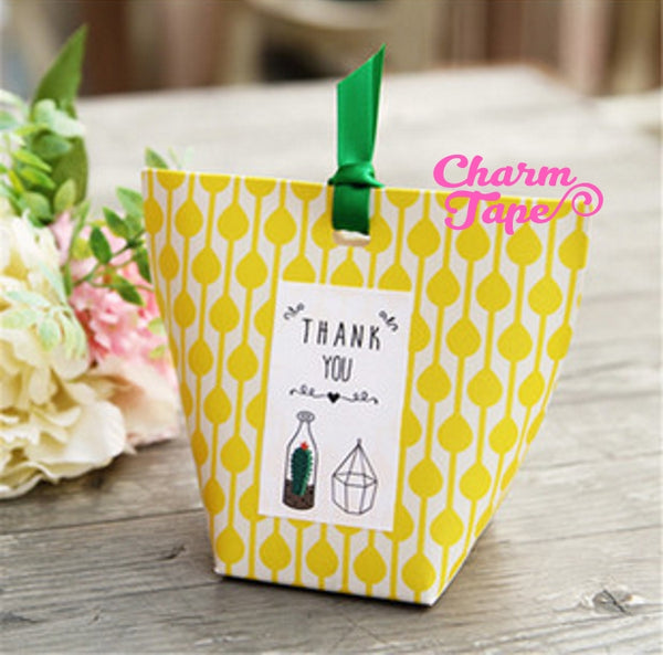 Yellow Gift Box with Green Ribbon Packaging Party Favors 5/20 counts PB010