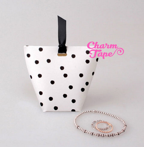 Festive Black Dots Simple Gift Box with Black Ribbon Packaging Party Favors 5/20 counts PB014