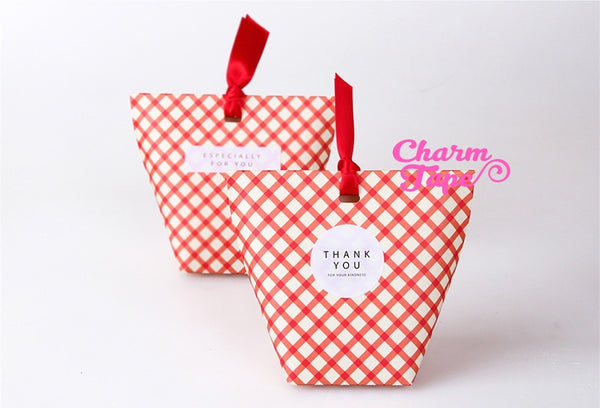 Red Check Gift Box with Red Ribbon Packaging Party Favors 5/20 counts PB011