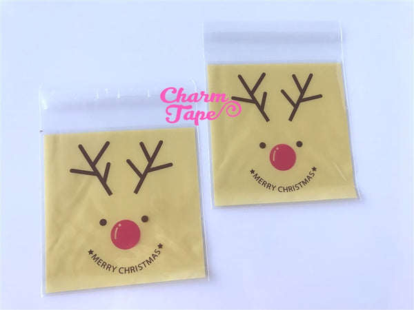 Festive Rudolph reindeer Gift Bags Cello Bags Self-adhesive Cookie bags - Favors Bags - Party bags 20/50/100 bags CB53