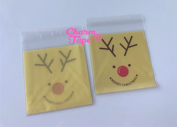 Festive Rudolph reindeer Gift Bags Cello Bags Self-adhesive Cookie bags - Favors Bags - Party bags 20/50/100 bags CB53