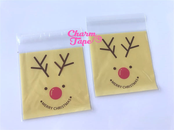 Festive Rudolph reindeer Gift Bags Cello Bags Self-adhesive Cookie bags - Favors Bags - Party bags 20/50/100 bags CB53
