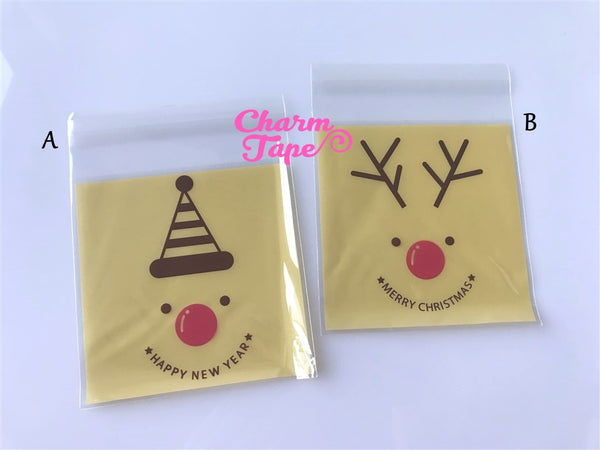 Festive Rudolph reindeer Gift Bags Cello Bags Self-adhesive Cookie bags - Favors Bags - Party bags 20/50/100 bags CB53