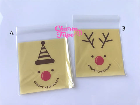 Festive Rudolph reindeer Gift Bags Cello Bags Self-adhesive Cookie bags - Favors Bags - Party bags 20/50/100 bags CB53