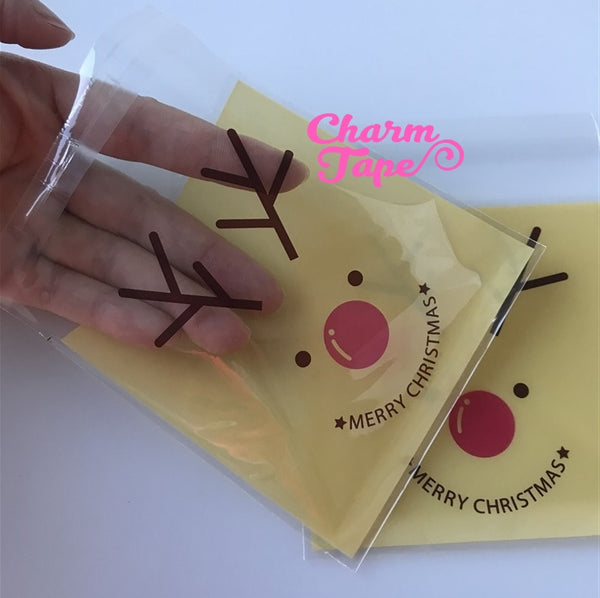 Festive Rudolph reindeer Gift Bags Cello Bags Self-adhesive Cookie bags - Favors Bags - Party bags 20/50/100 bags CB53