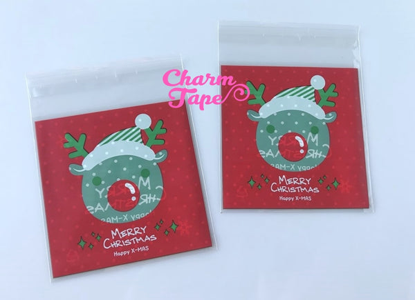 Festive Reindeer Gift Bags Cello Bags Self-adhesive Cookie bags - Favors Bags - Party bags 20/50/100 bags CB57