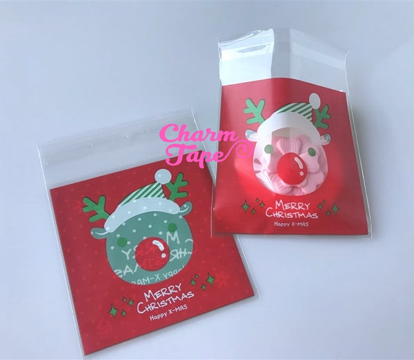 Festive Reindeer Gift Bags Cello Bags Self-adhesive Cookie bags - Favors Bags - Party bags 20/50/100 bags CB57