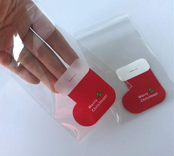 Festive Red Stocking Gift Bags Cello Self-adhesive Cookie bag - Favors Party bags 20/50/100 bags CB67