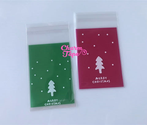 Festive Tree Gift Bags Cello Self-adhesive Cookie bag - Favors Party bags 20/50/100 bags 7x10cm CB68