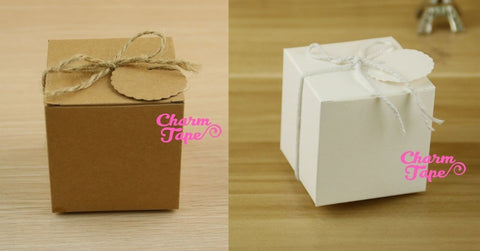 5x5x5cm Natural Kraft Paper Wedding Candy Boxes with Hemp Rope and Tags 10/50 Pieces PB050