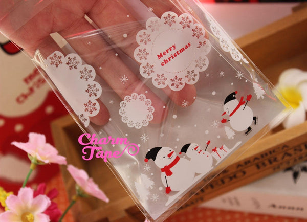 Festive Snowman Gift Bags Cello Bags Self-adhesive Cookie bags - Favors Bags - Party bags Set of 20/50/100 bags CB6