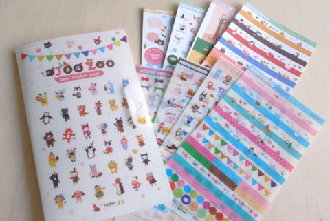 Jetoy Zoo Paper and Translucent Stickers set 8 Sheets with folder - CharmTape - 1
