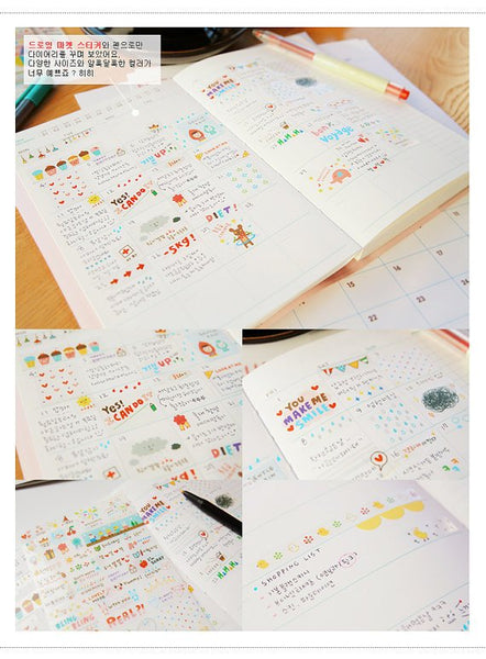 Journal Scrapbook Sticker Set Drawing Market Pink 6 sheets