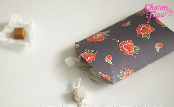5pcs Red Peony Flower Gift Box, Pillow Boxes For Candy, Treat - Party Favors Bags PB006 18.5×14.3 cm 7"x5"