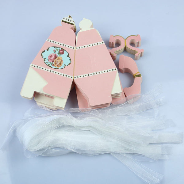Set of 25 Tea pot favor box, Tiffany’s theme, pink, floral, gold, spring, tea party, gift box, Bridal shower PB052