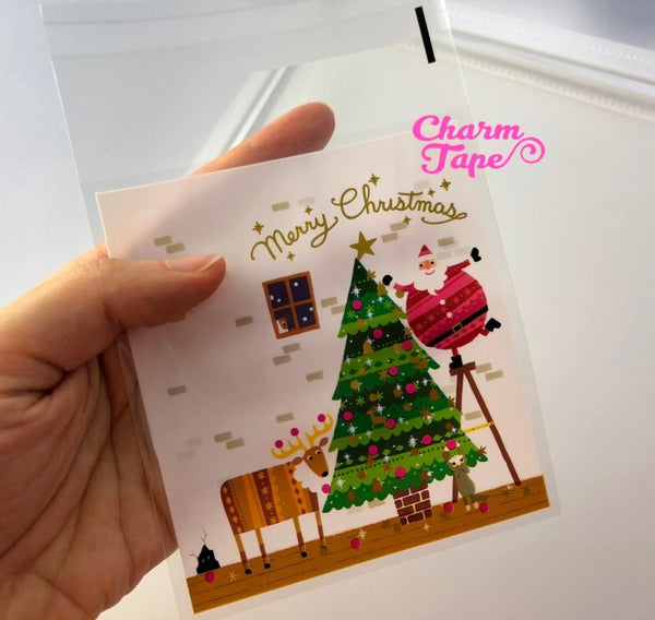 25/50 bags Santa Festive Bags // Cello Bags // Poly Bags // Self Sealing bags // Party Thank You Bags Set CB80